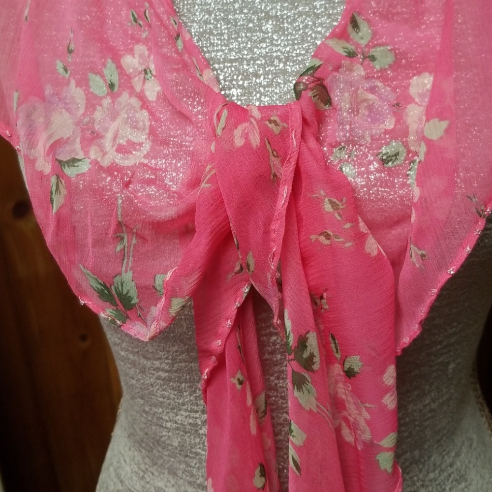 Pink Beaded Betsey Johnson Silk Scarf